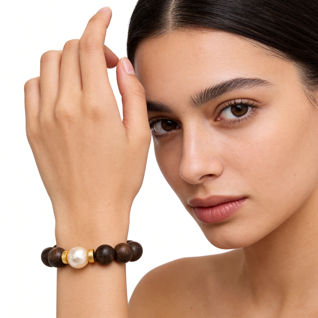Zitan Wood & Freshwater Pearl Zen Bracelet