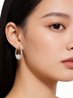 Frosted Pearl Hoop Earrings