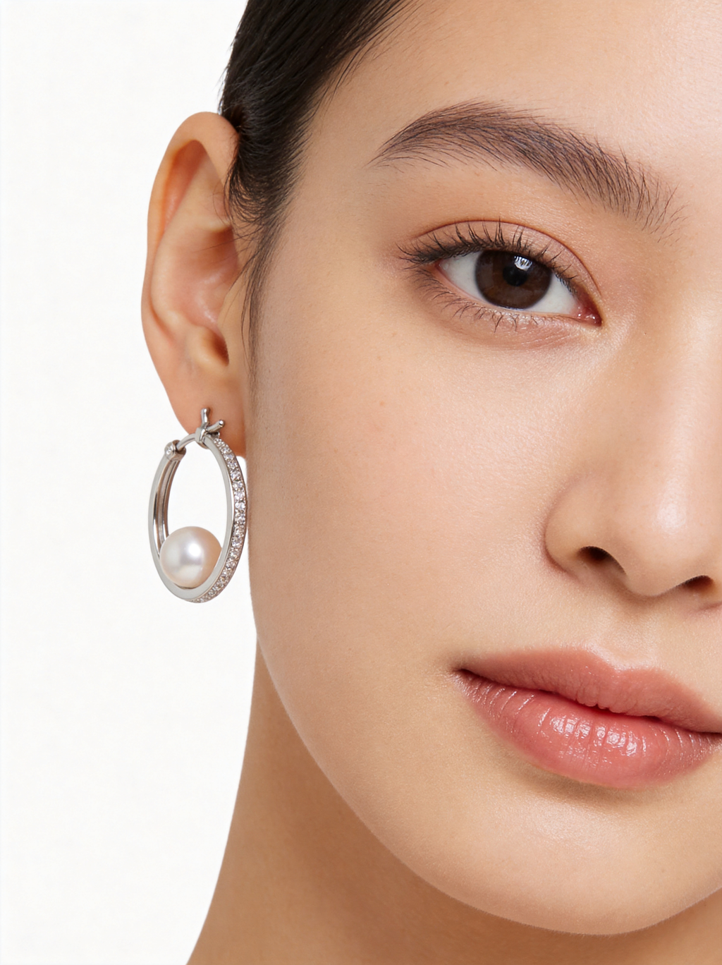 Frosted Pearl Hoop Earrings