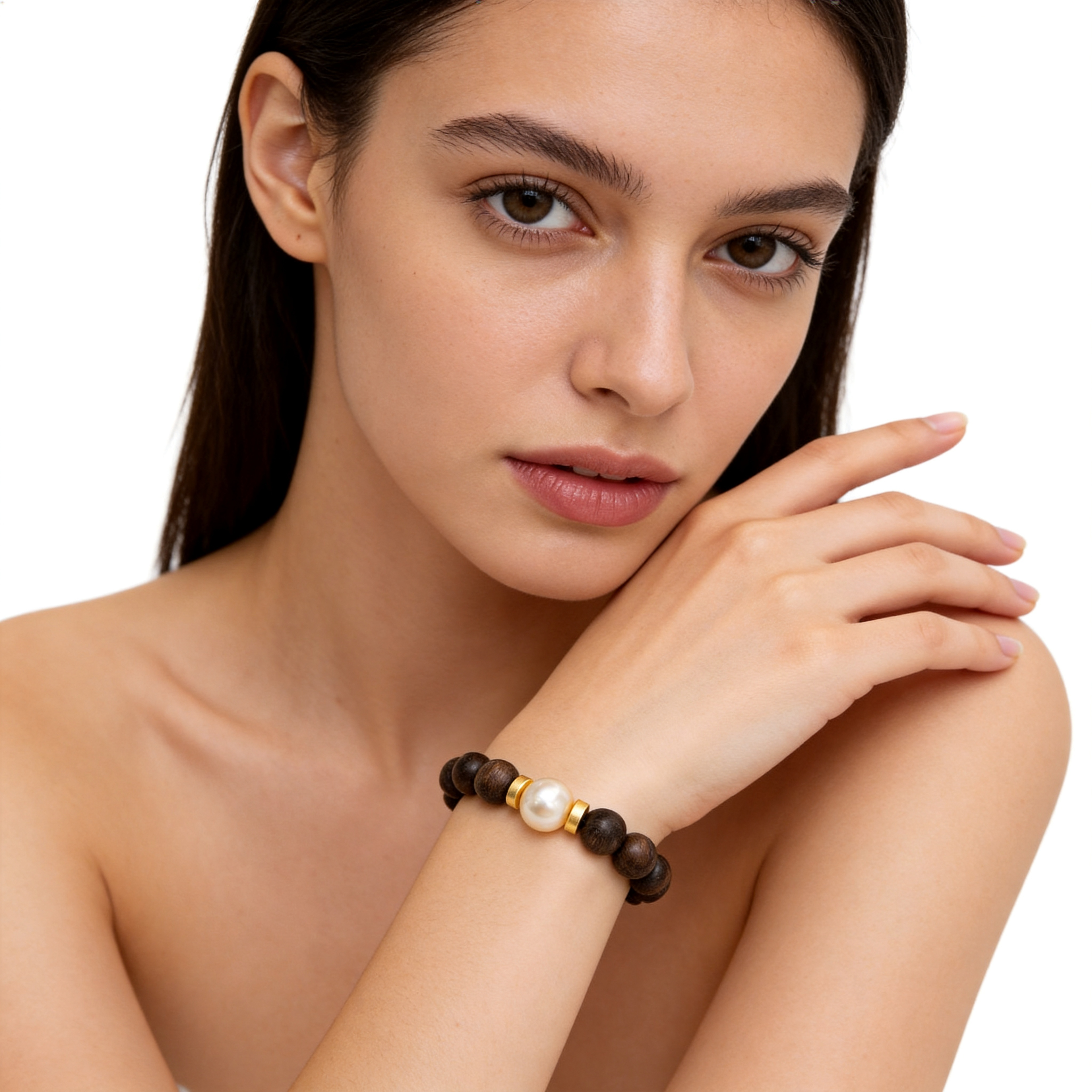 Zitan Wood & Freshwater Pearl Zen Bracelet