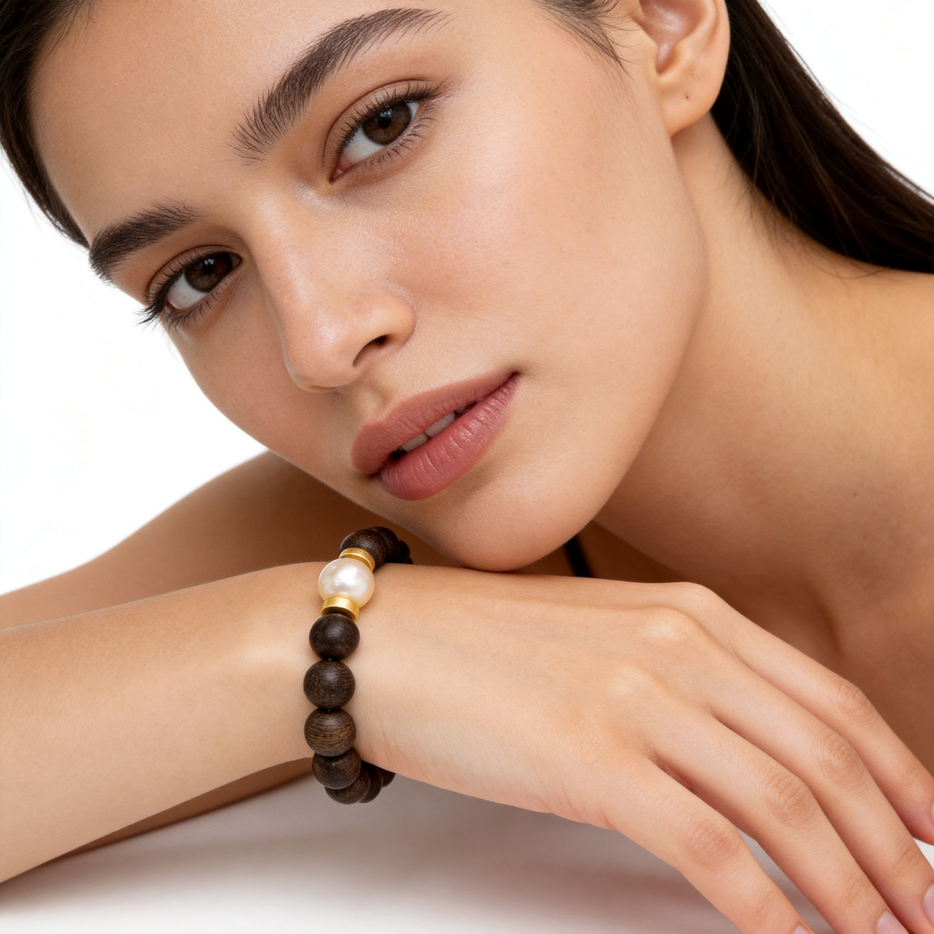 Zitan Wood & Freshwater Pearl Zen Bracelet
